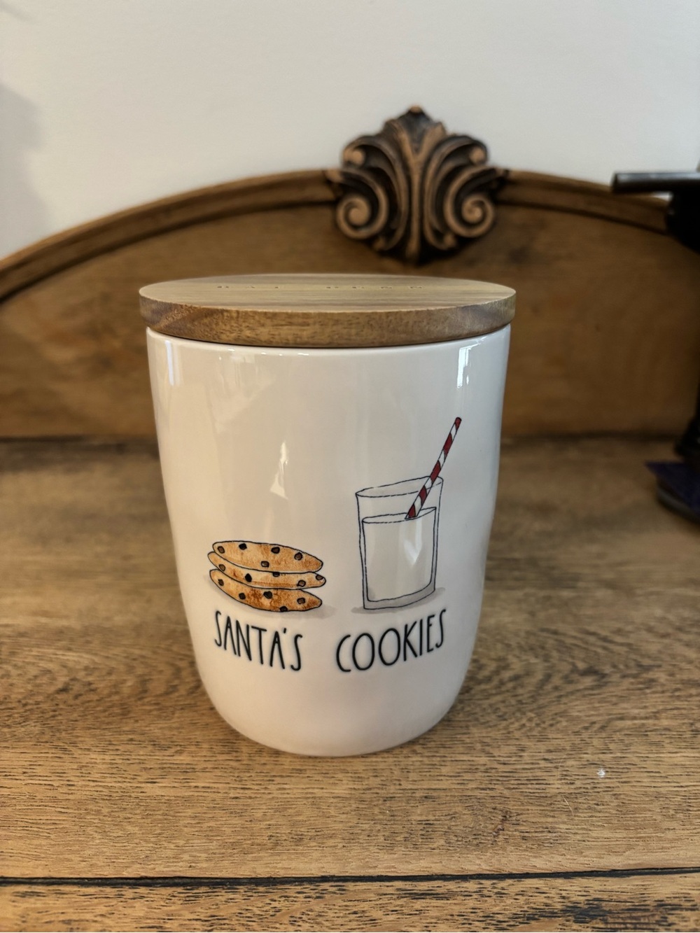 Rae Dunn Santa's Cookies Ceramic Jar with Wood Lid